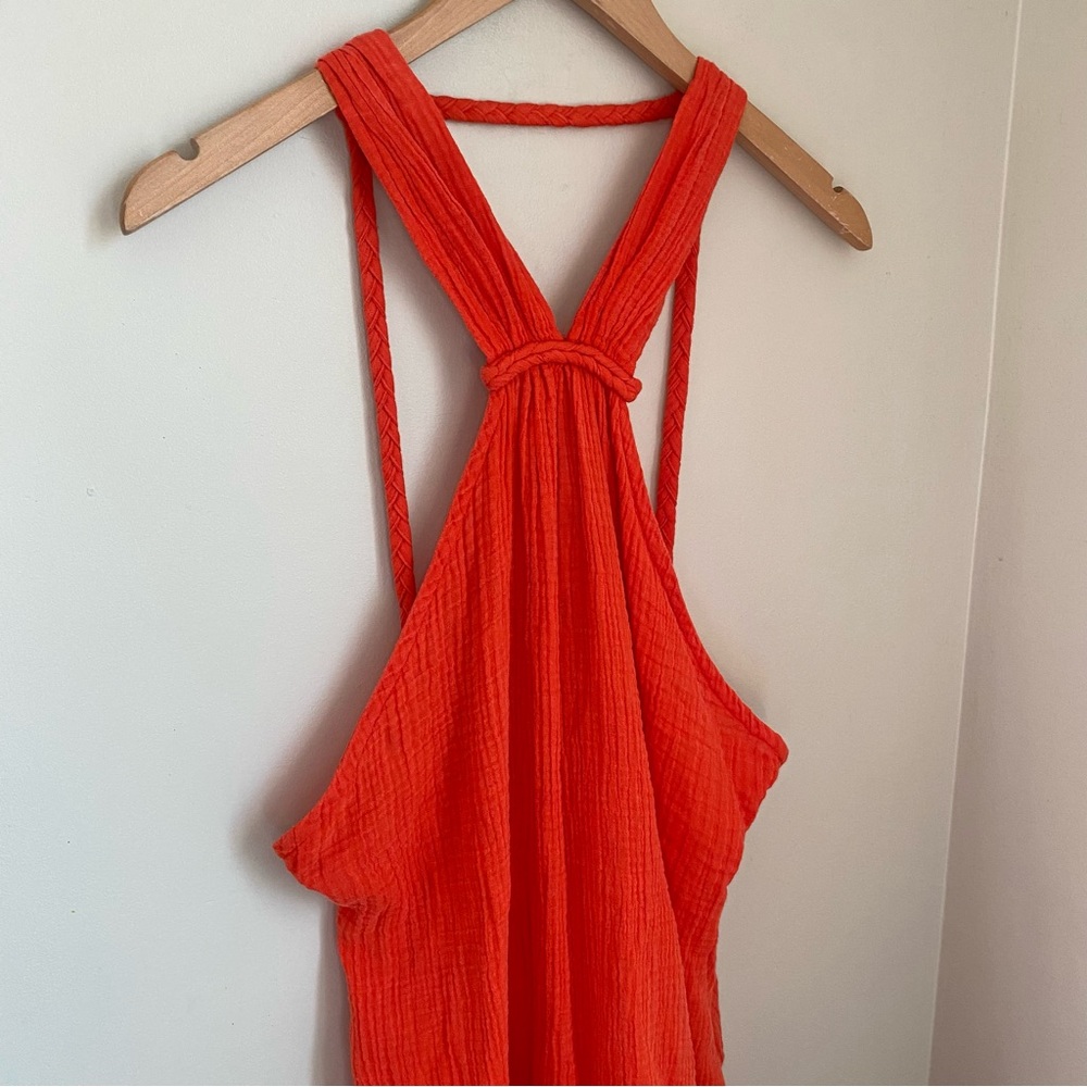 Anthropologie Braided Halter Mini Dress Orange Beach Pool Size Small Boho Summer - Picture 3 of 8
